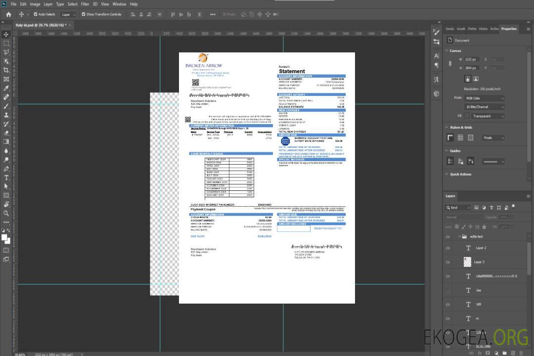 Modèle de facture de services publics d'entreprise USA Oklahoma City of Broken Arrow aux formats Word et PDF template Modèle de facture de services publics d'entreprise USA Oklahoma City of Broken Arrow aux formats Word et PDF template